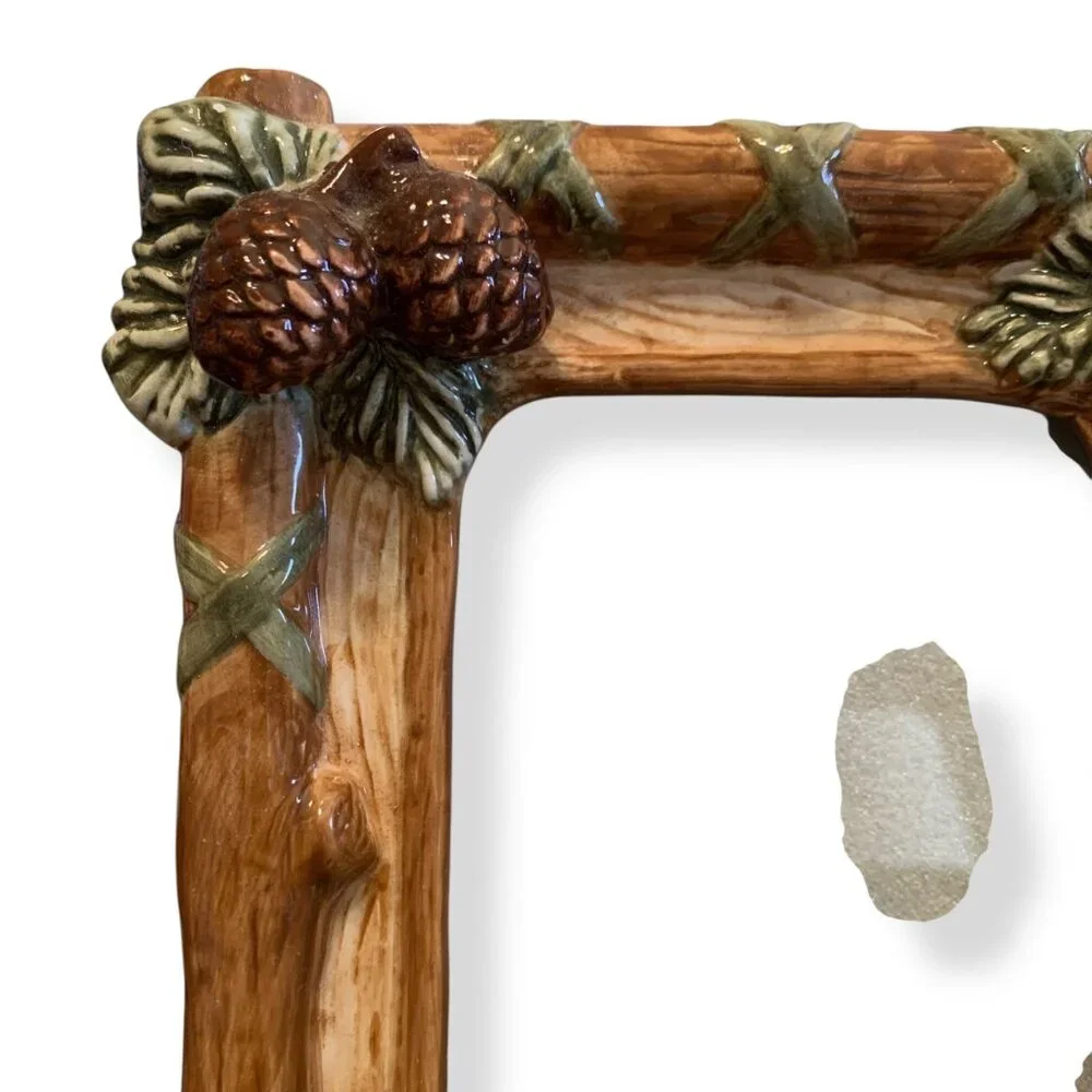 Rustic Vintage Pine Cone Ceramic Picture‎ Frame Woodland Nature Decor Cabin